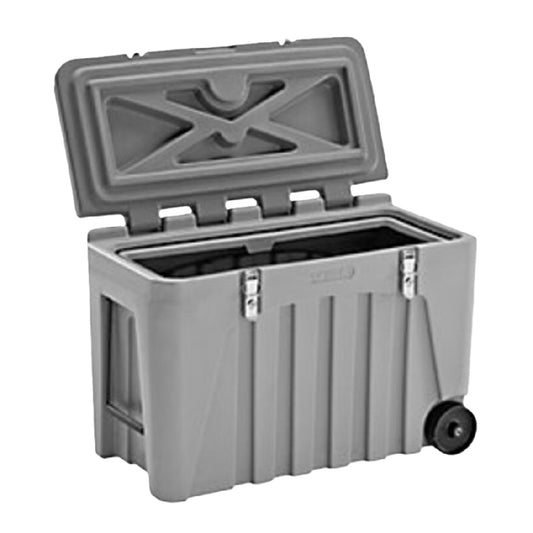 Baúl de almacenamiento con ruedas y tapa abatible, plástico resistente, gris